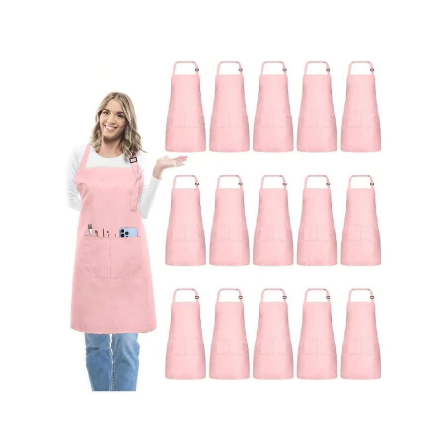 

15Pcs Adult Aprons Bulk With Pockets Adjustable Bib Chef Apron For Women Men Painting Cooking Crafting
