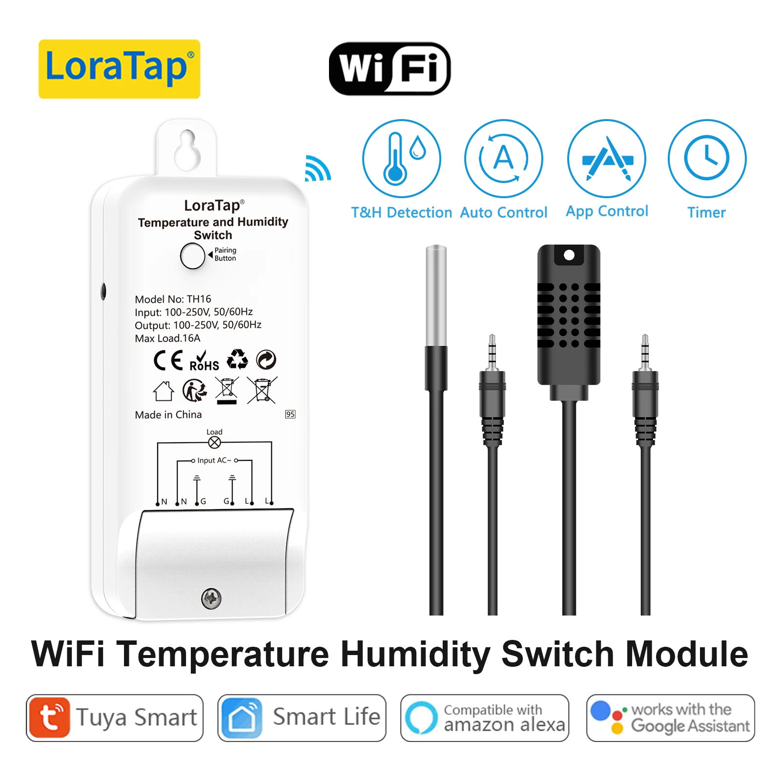 LoraTap Tuya Smart Temperature And Humidity Switch Module On/Off Devices Wifi Wireless Voice Control by Alexa Google Home