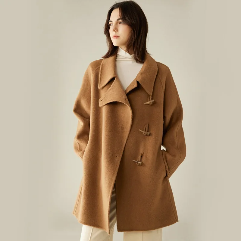 เสื้อโค้ทแคชเมียร์ผู้หญิง ขนอูฐแท้ 100% สไตล์ฝรั่งเศส สำหรับฤดูใบไม้ร่วงและฤดูหนาว หรูหรา