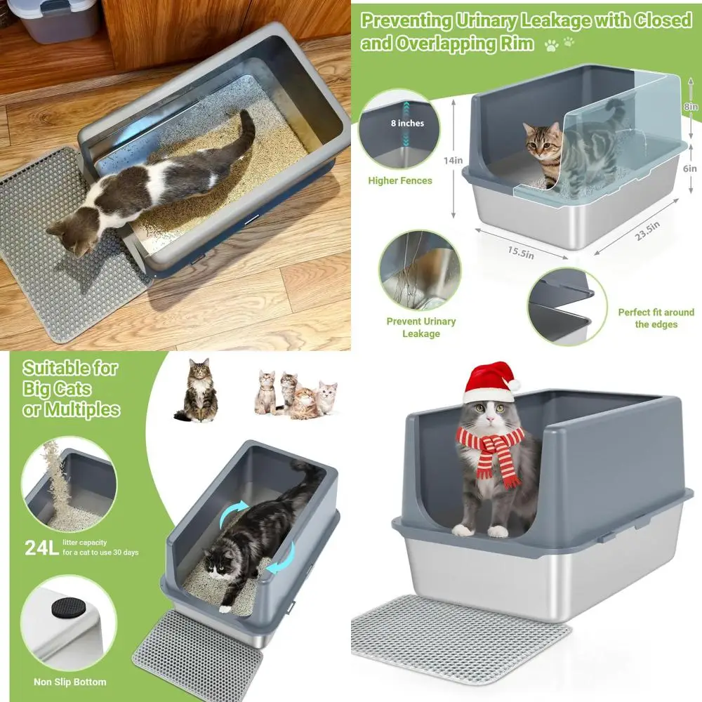 

Extra Large Metal Cat Litter Box with Lid, Suitable for Large Cats, Non-Stick, Leak-Proof, 23.5 x 15.5 x 14 XXL