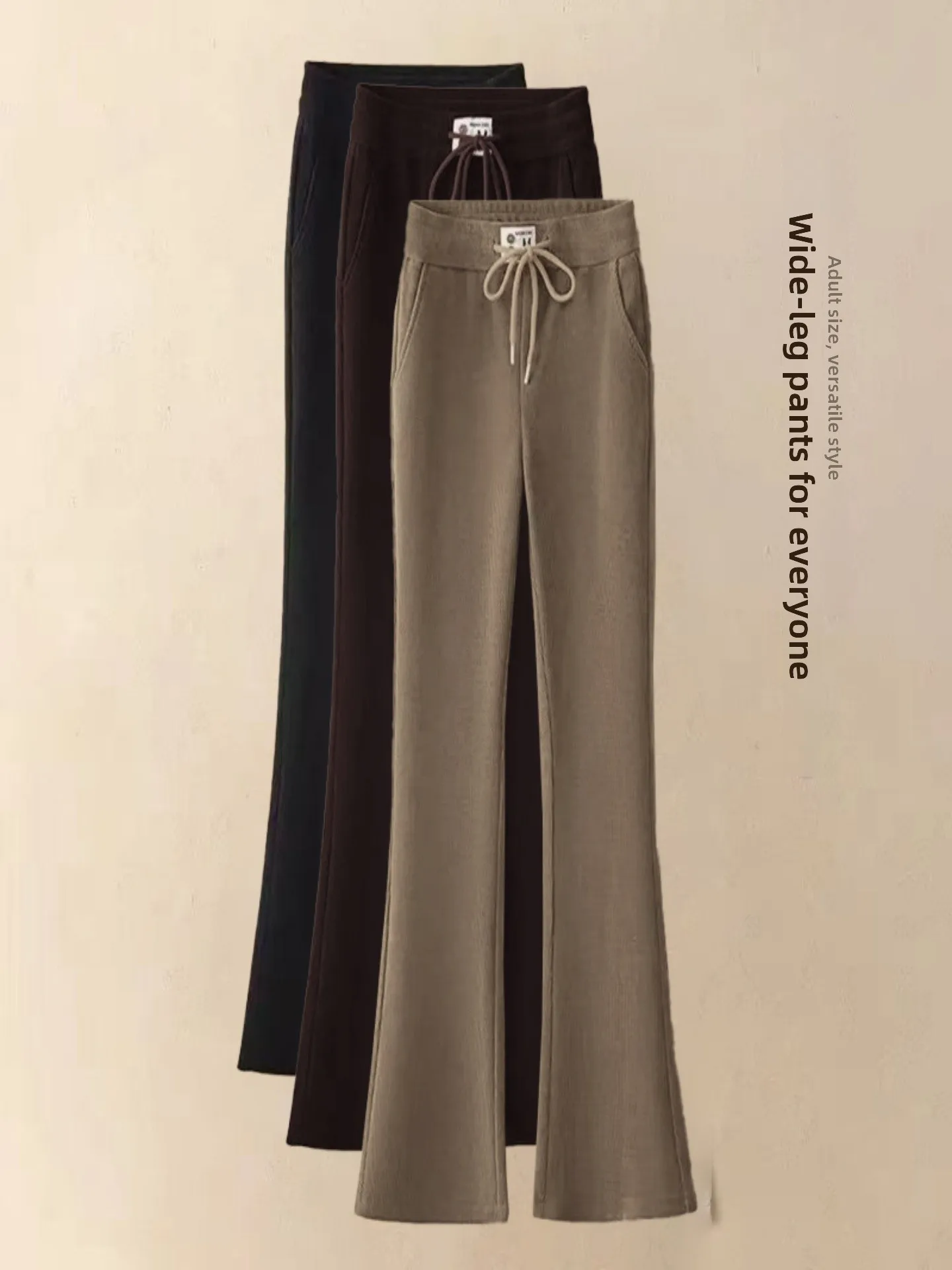 

High Waist Flared Pants Women's Thickened Fleece Casual Loose Style Autumn Winter New Arrival Korean Style Commute Simple Pocket