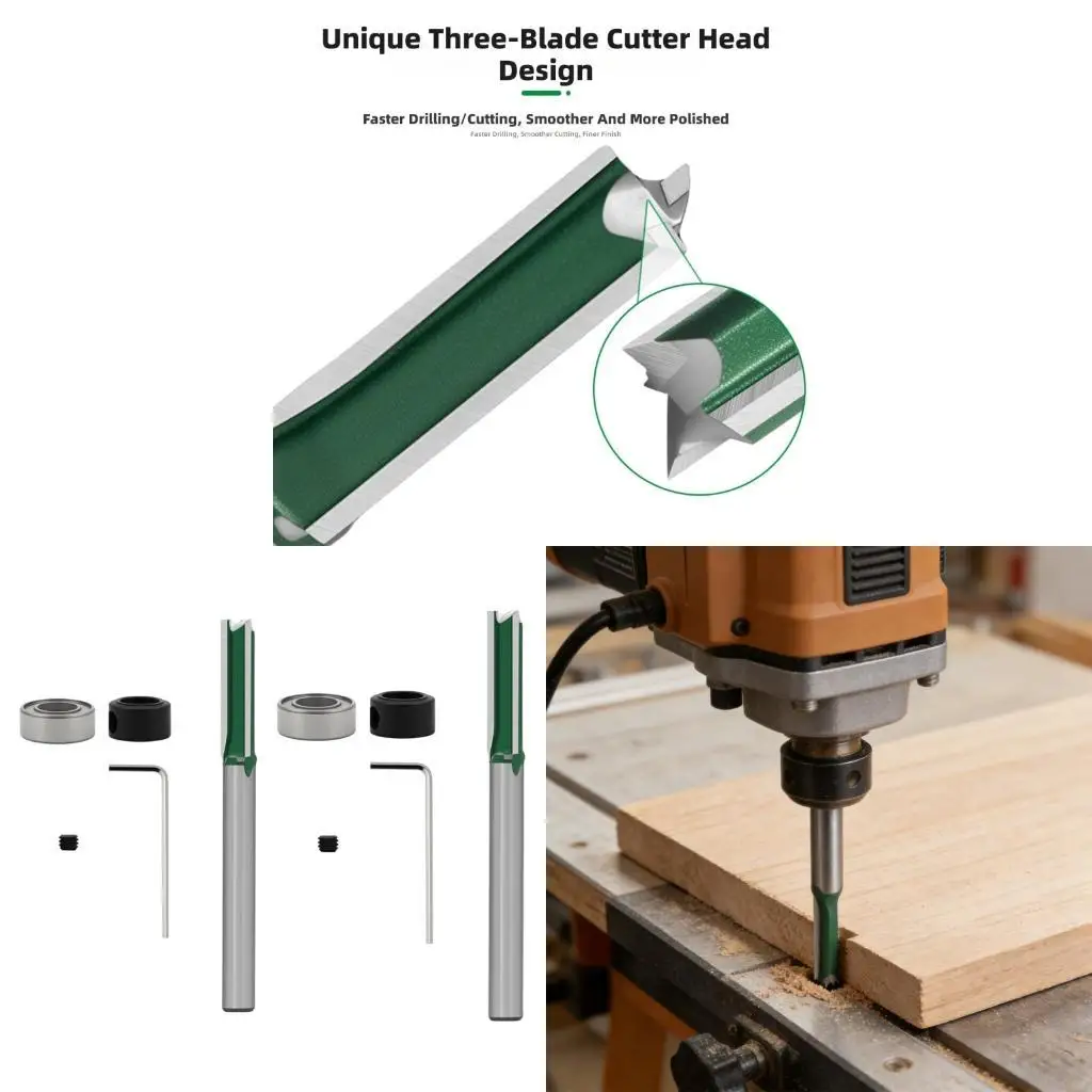 

652F Professional Router Bit Three Flutes Design Silver Green Anti Adhesion Coating Reduces Frictions Heat in Processing
