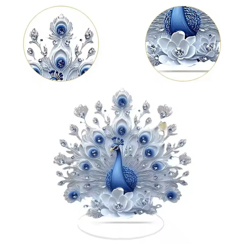 

New Cool White Peacock Decor - Acrylic Figurine for Study & Living Room, Ideal Housewarming Gift for Home Office