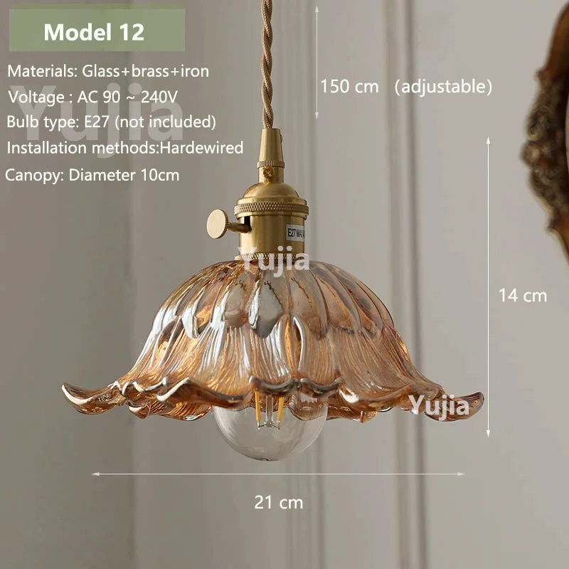 Hanglamp in meerdere stijlen Amberglas Lmapshade Messing Vintage bedlampje Verstelbare hanglamp Keukeneiland Eetkamer - afbeelding 1