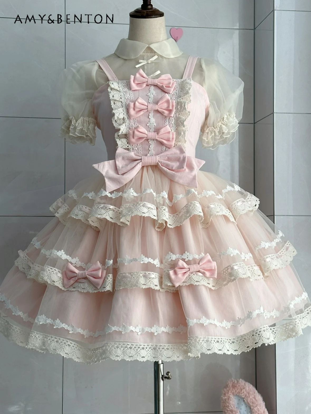 

Sweet Princess Birthday Dress for Women Cute Bow Lapel Sleeveless Slim Ball Gown Dresses Daily Versatile Kawaii Lolita Dresses