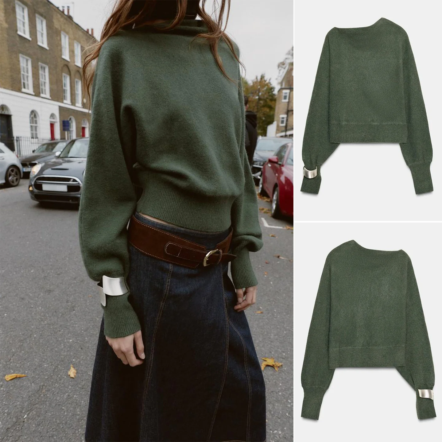 

Winter New Women's Lazy Sle Long Sve Asymmetric Collar Bracelet Decorated Knitted Sweater French Sle Loose Fit Polyest...