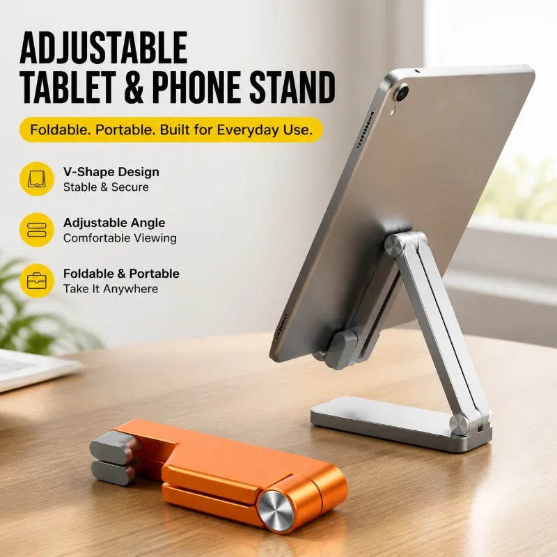 

Aluminum Alloy V-Shape Adjustable Foldable Tablet & Phone Stand, Portable Desktop Holder with Custom Logo Option for TikTok