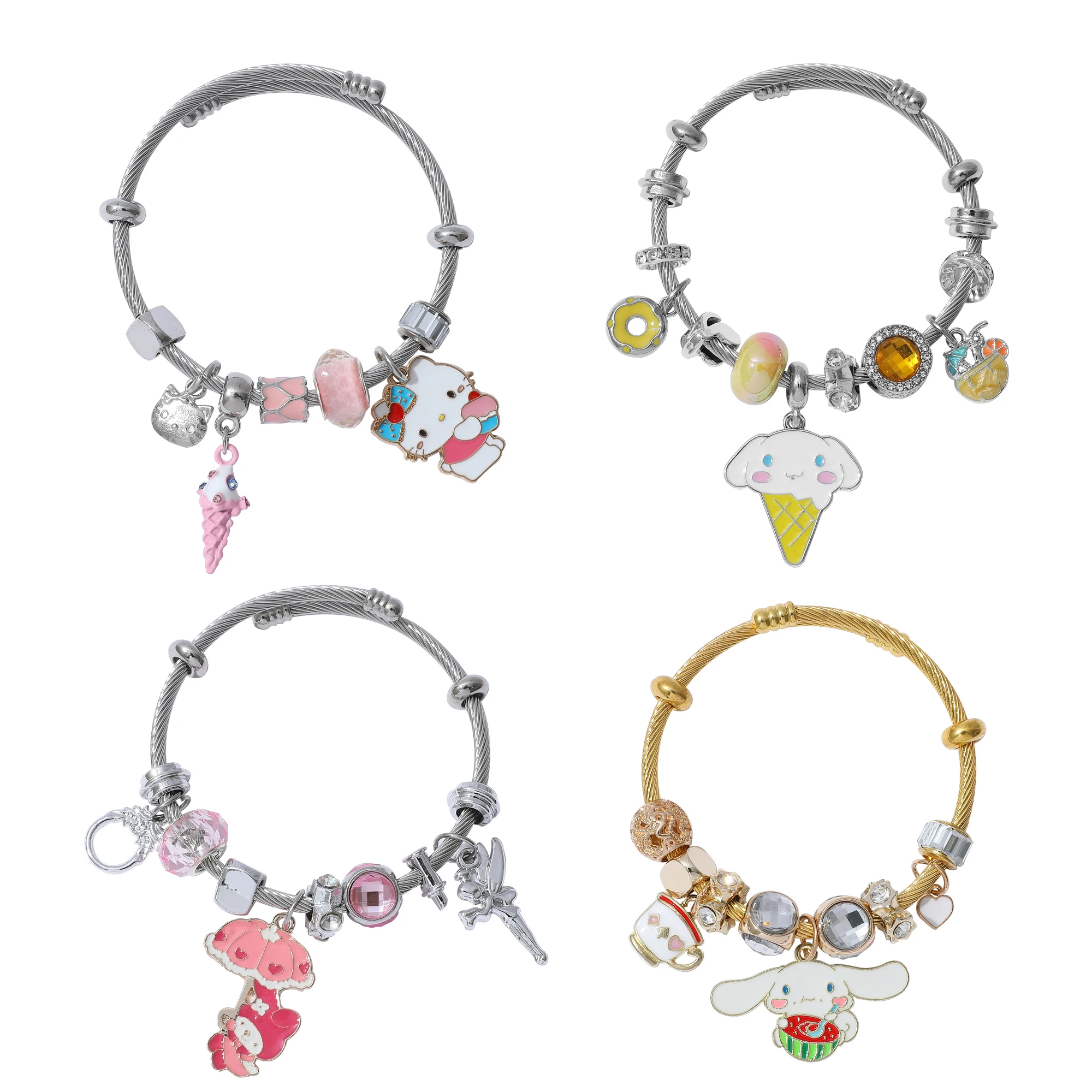 Sanrio Hello Kitty Cinnamoroll My Melody pulsera con colgante de esmalte de Metal Harajuku Y2K joyería de mujer regalo para mejores amigos