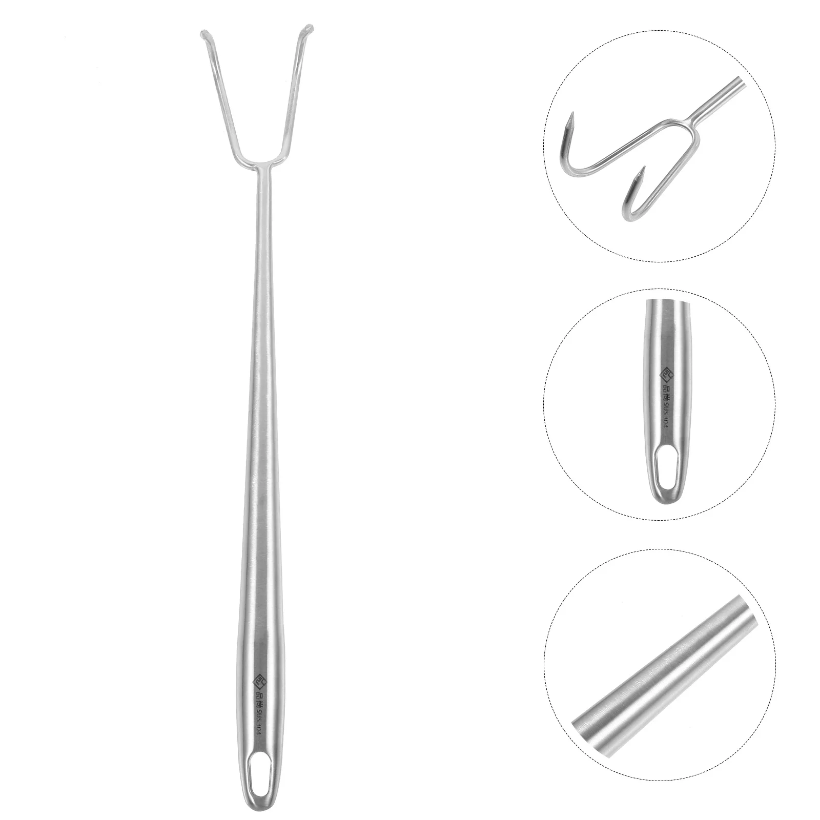 

Stainless Steel Meat Hook Heavy Duty Grill Fork For Bbq Camping Kitchen Food Flipper Hook, Barbecue Turner, Meat Flipper,