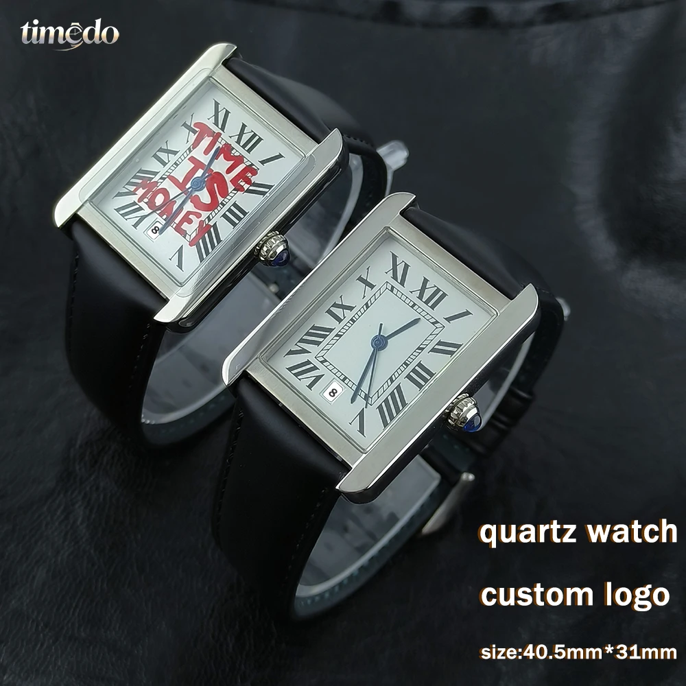 High quality men's quartz watch square stainless steel 40.5mm * 31mm custom logo suitable for quartz movement watch accessories