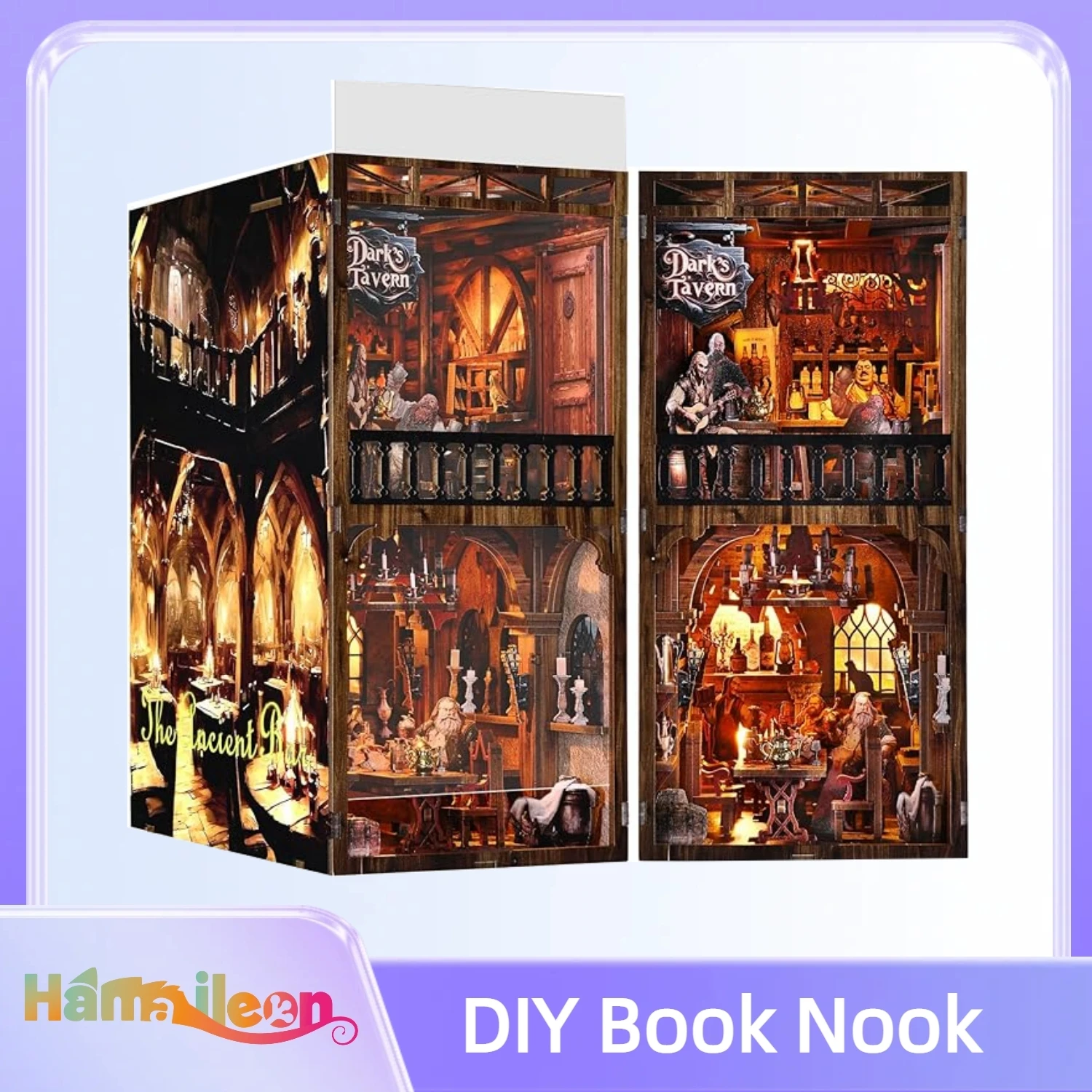 

Hamaileon DIY Book Nook Kit 3D Wooden Puzzle Dollhouse Booknook Bookend, Miniature Model Building Bookshelf (Dark's Tavern)