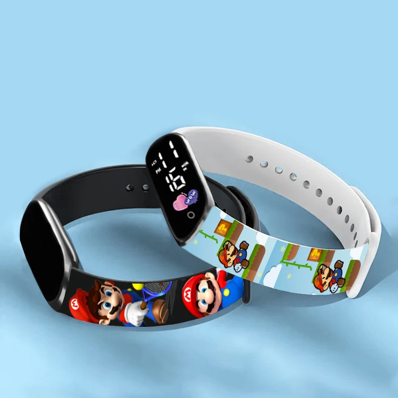 Super Mario Riem Led Elektronisch Horloge Mode Kleurrijke Armband Touch Waterdichte Anime Karakter Pikachu Educatieve Kinderen