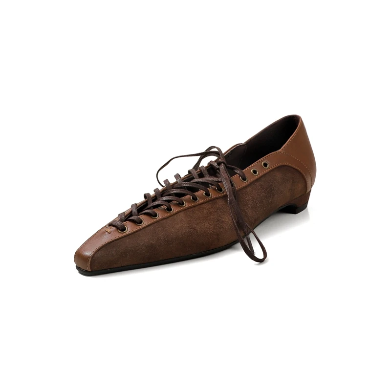 Women's new spring and autumn leather pointed lace up comfortable low heel retro high-end temperament fashion single shoe view 4