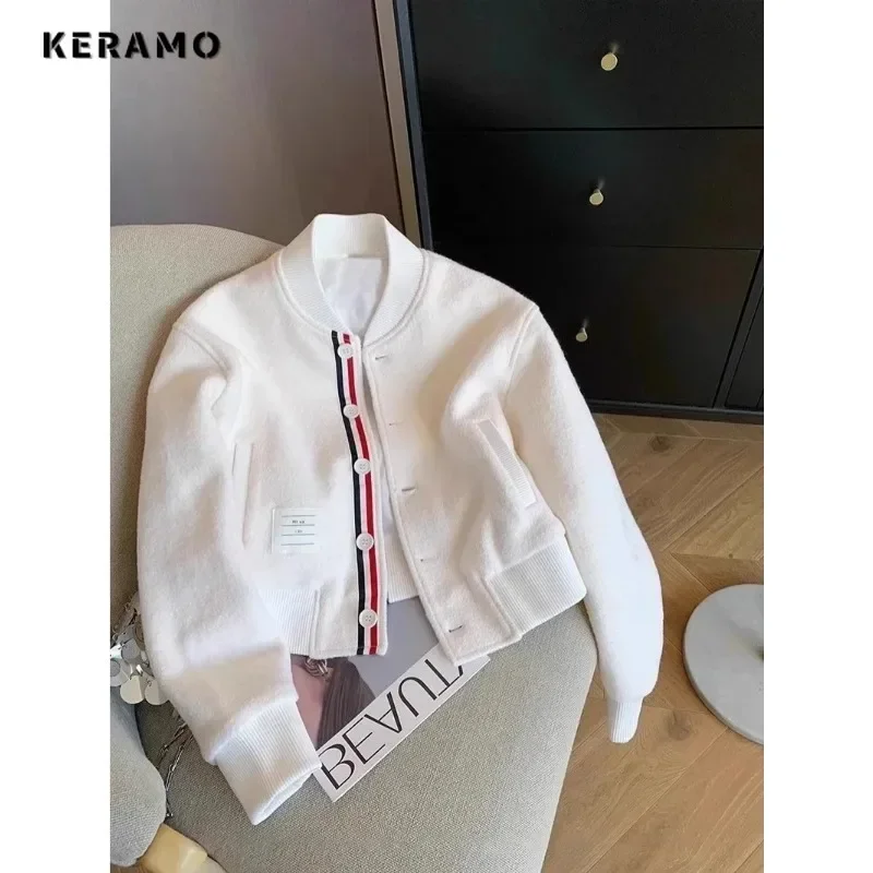 2024 Winter Female Vintage Style Single Breasted V-Neck Loose Jacket For Women Office Lady Striped Fashion Luxury Chic Coat