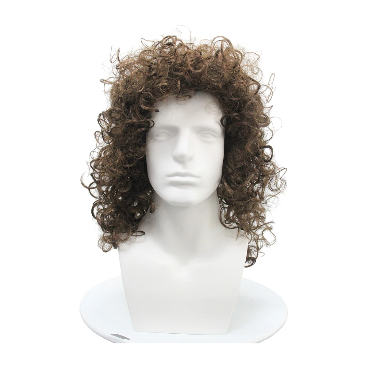 Brown Long Curly Fluffy Afro Synthetic Wig Men 80s Disco Rock Halloween Party Cosplay Costume Hairpiece