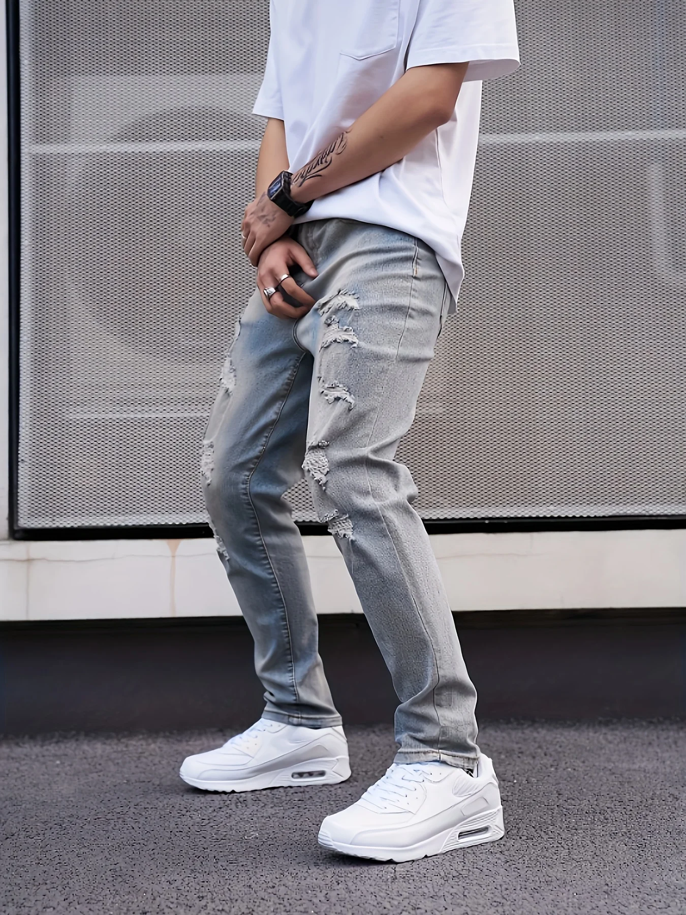 بنطال رجالي ضيق ومناسب ومثقوب من قماش الدنيم بنمط جديد من السراويل ذات الساق الصغيرة #5