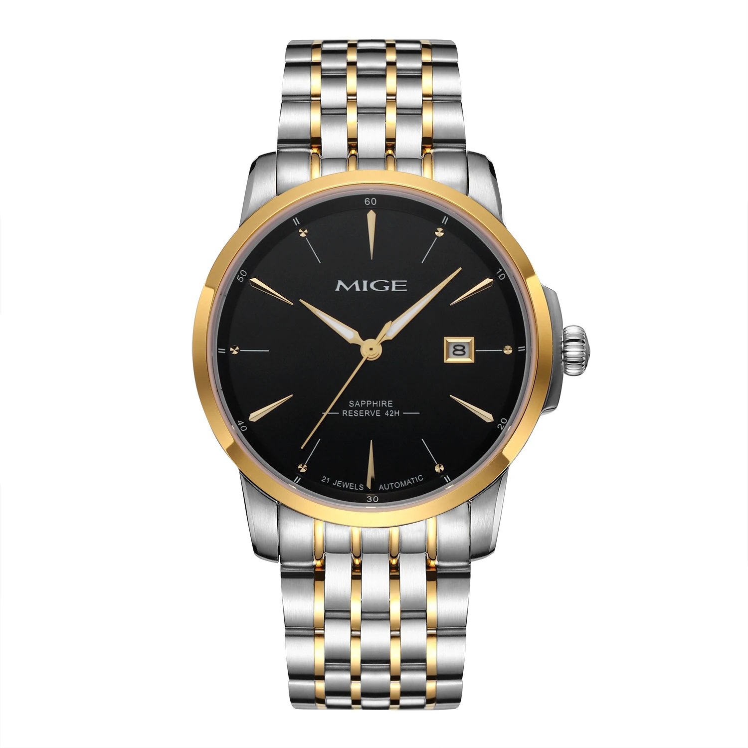 MIGE Original MIYOTA Orologi da uomo Orologio meccanico automatico Orologio da polso con calendario luminoso di lusso impermeabile in acciaio inossidabile