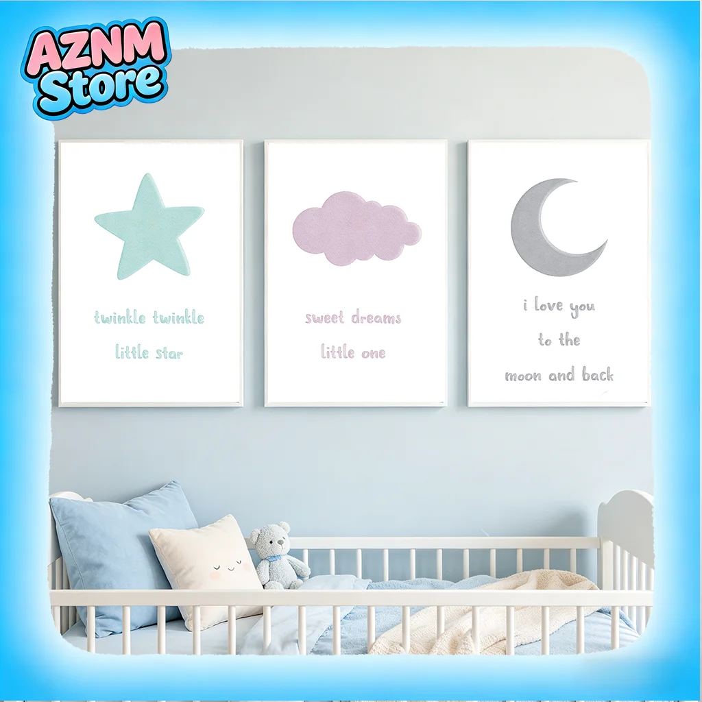 Kinderzimmer Wandkunst Mond Stern Wolke Süße Träume Leinwanddruck Nordisches Niedliches Poster für Kinderzimmer-Dekoration