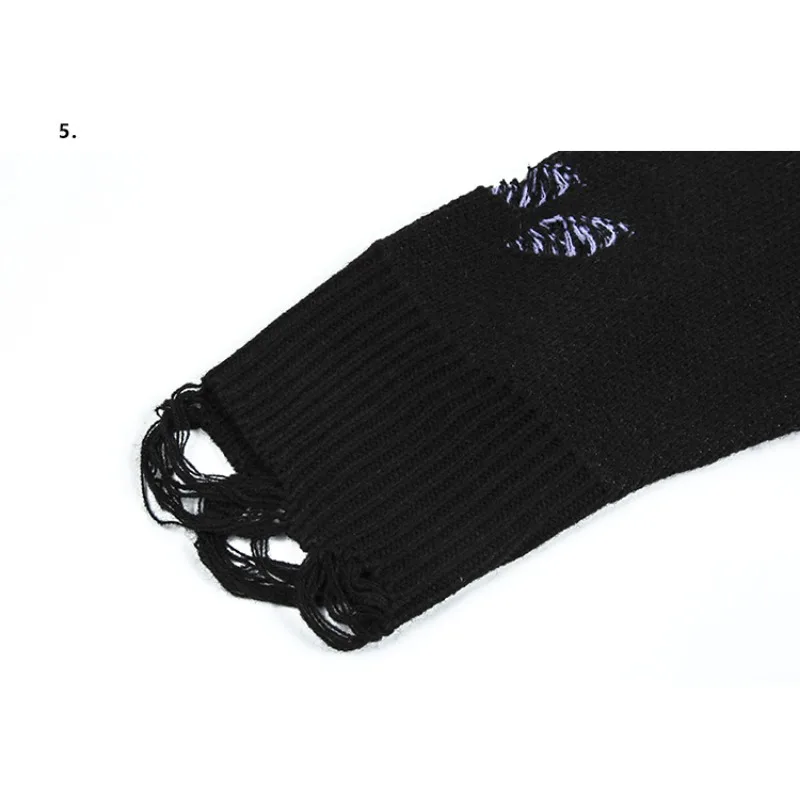 Vintage Hole Gothic Pullovers Pi Shuai Sweater Letter Jacquard Men's and Women's High Street Couple Loose Lazy Knitted Sweater