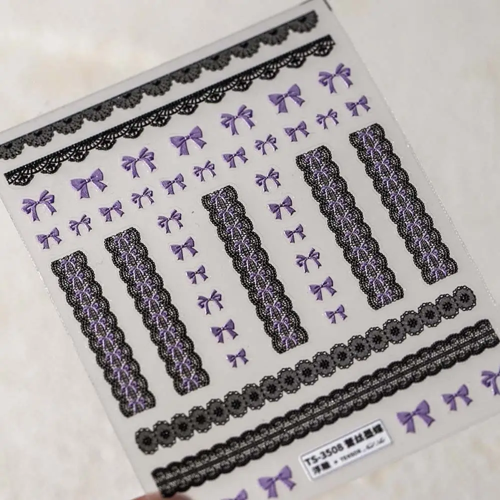 

Pink White Black Lace Lace Bow Nail Stickers Love Heart Pearl Bow Stickers Bowknot Nail Decals Nail Accessories