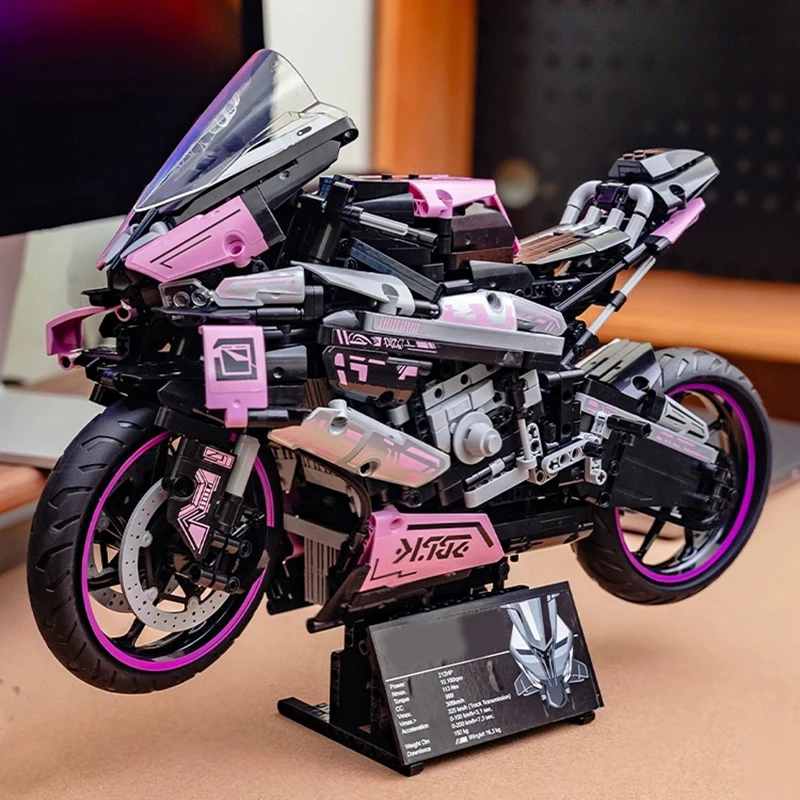 Technische MOC Roze Motor 1000RR Bouwstenen Model Voertuig Monteren Bricks Motorcycle Racewagen Speelgoed Cadeau Voor Kinderen Volwassen