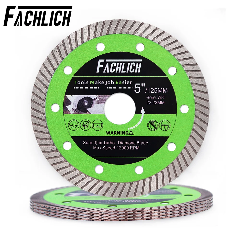 FACHLICH Lot de 3 disques de coupe turbo super fins de 5 pouces pour carrelage céramique, porcelaine, granit, marbre, disque de coupe de 125 mm