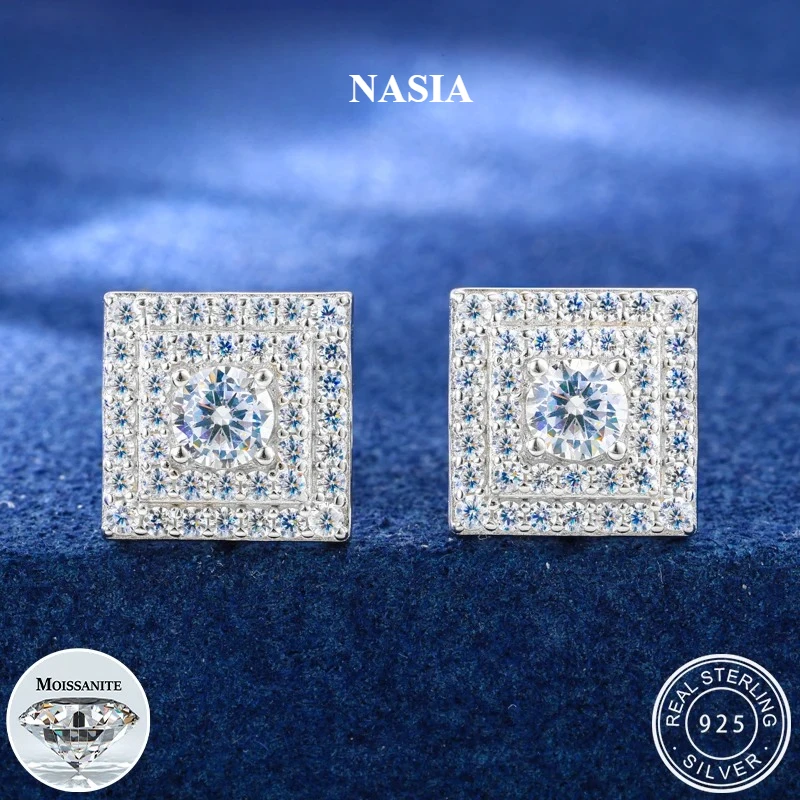 NASIA Classic Stud Earring for Men Women Iced Out D Color Moissanite S925 Sterling Silver Sparkling Earring Jewelry 2026
