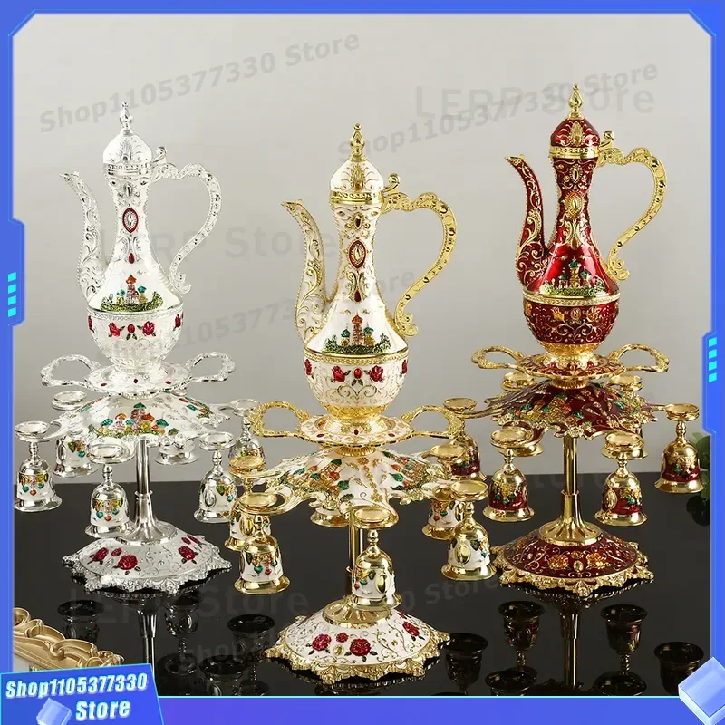 Luxury Retro Zinc Alloy Wine Jug Set European Style High End Decanter with Cup Holder for Russian Market Premium Gift Box