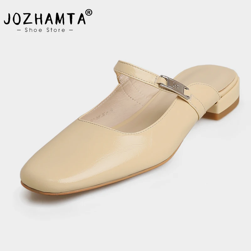 

JOZHAMTA Size 34-39 Women Sandals Real Leather Summer Shoes For Women Low Heels Slippers Square Toe Chunky Mules Femmes Slides