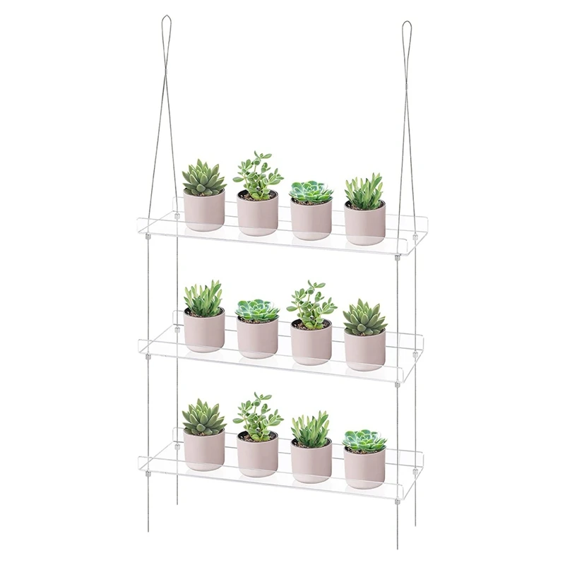 3-Tier Window Plant Shelves 16 Inch, Acrylic Adjustable Hanging Floating Shelf, Window Sill Extender for Indoor Plants-A46I