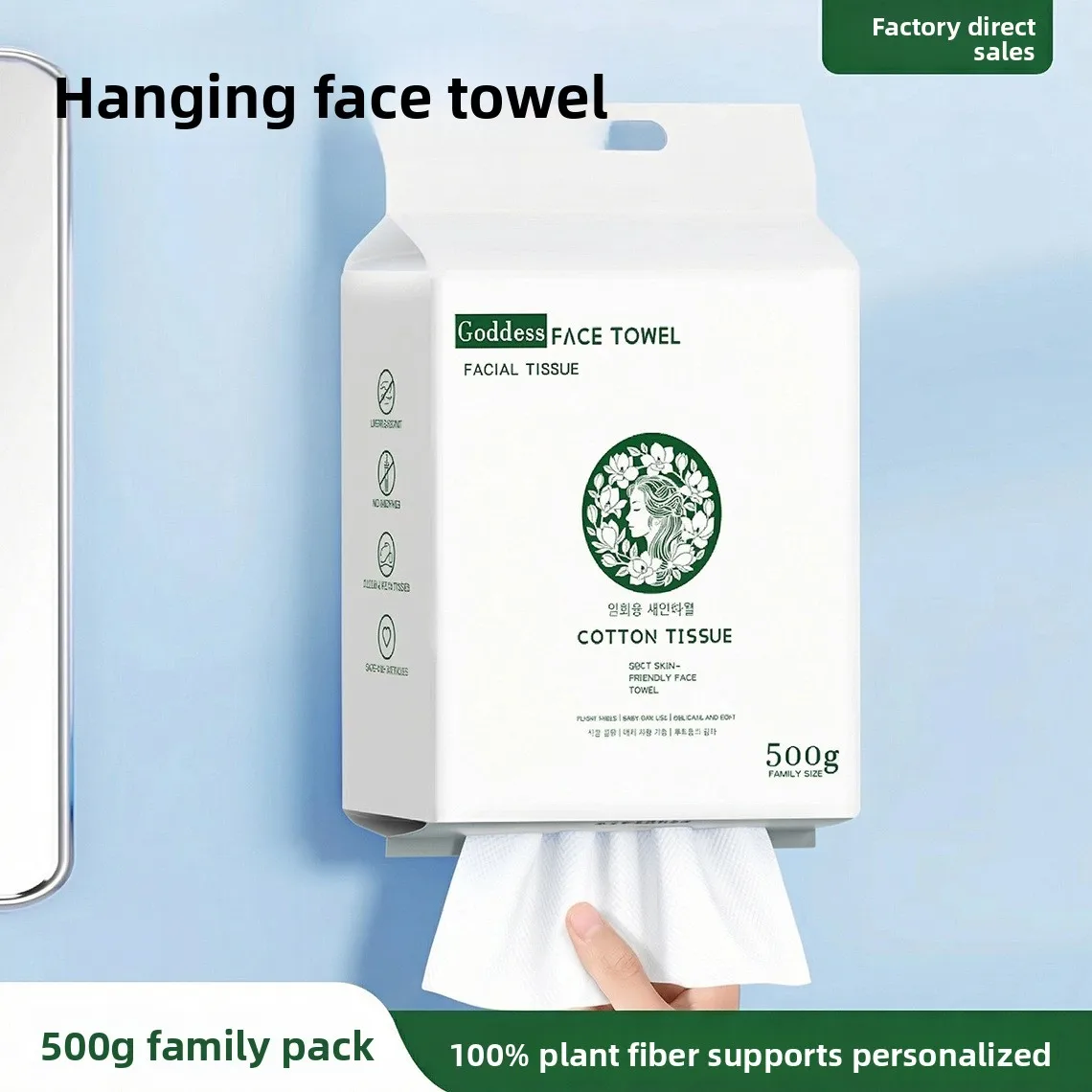 Wall-Mounted Facial Towels, Disposable Facial Towels, Thick All-Cotton Soft Towels, Pull-Out Face Wipes, Cleansing Face Towels