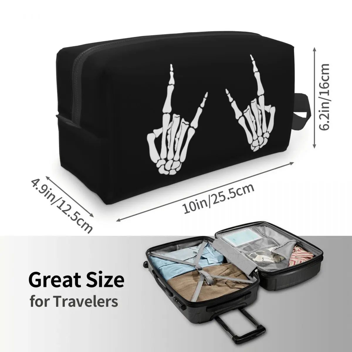 Skeleton Hands Gestures Print Makeup Bag Cosmetic Organizer Storage Dopp Kit Toiletry Cosmetic Bag for Women Beauty Travel