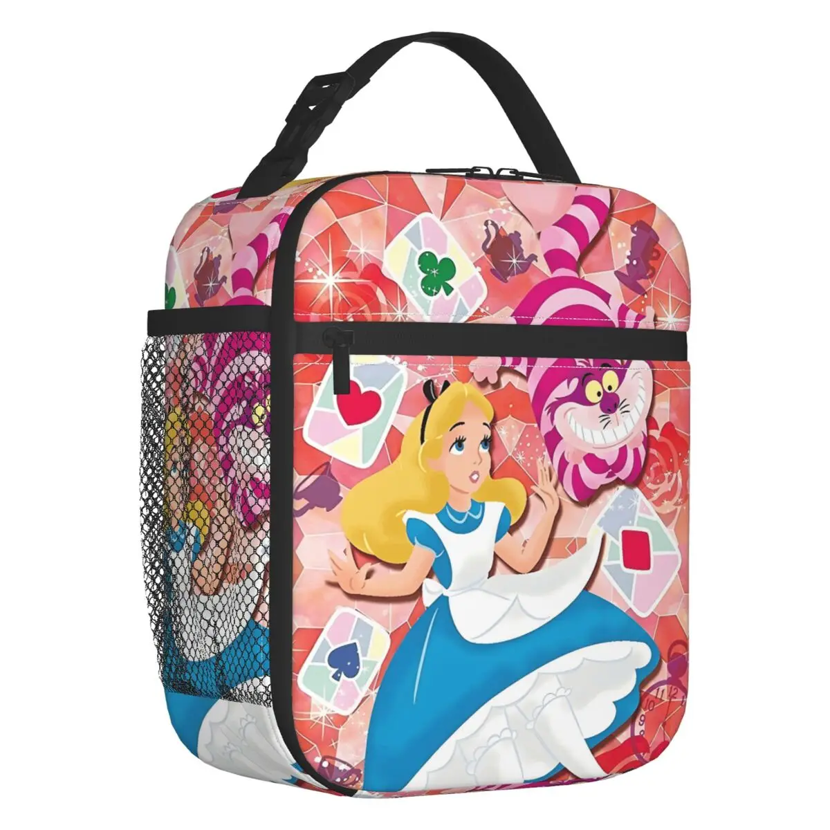 

Изготовленная на заказ термоизолированная сумка для обеда с Чеширским котом Алиса в стране чудес, портативная сумка для обеда с героями мультфильмов для школьного хранения, коробка для еды