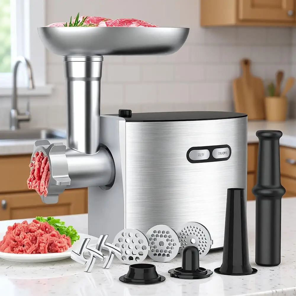 

Электрическая мясорубка из нержавеющей стали мощностью 2600 Вт, сверхмощная, с 2 лезвиями, 3 дисками, насадкой для колбас и набором для куббе