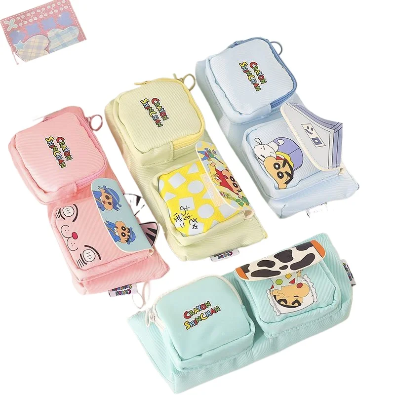 Crayon Shin‑chan Trapezoidal Multi‑Pocket Pencil Case Large Capacity Student Stationery Storage Zipper Pen Bag Cute CartoonPouch