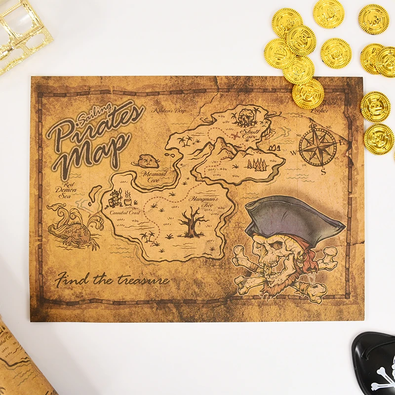 Pirate Treasure Map Retro Kraft Paper  Poster Maps Treasure Hunt Game Toy Cosplay Stage Props DIY Home Room Bar Art Wall Sticker