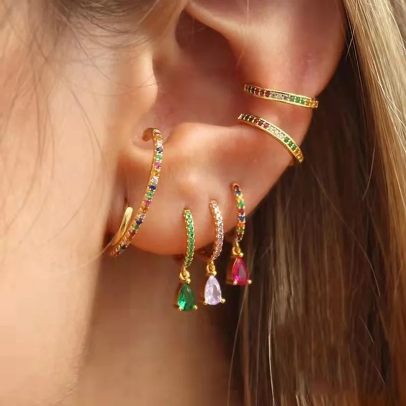 Pendientes de aro pequeños esmaltados con circonita para mujer, aretes colgantes elegantes, accesorios de joyería para fiesta, Color verde, nueva