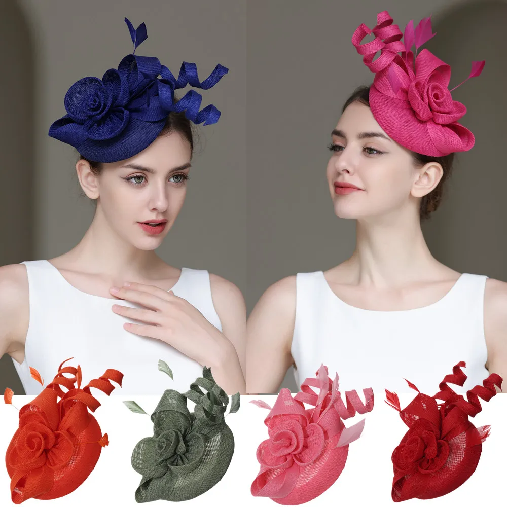 Accessori per capelli per cappello a cilindro in lino retrò da 1 pezzo decorati con copricapo in piume finte per donna