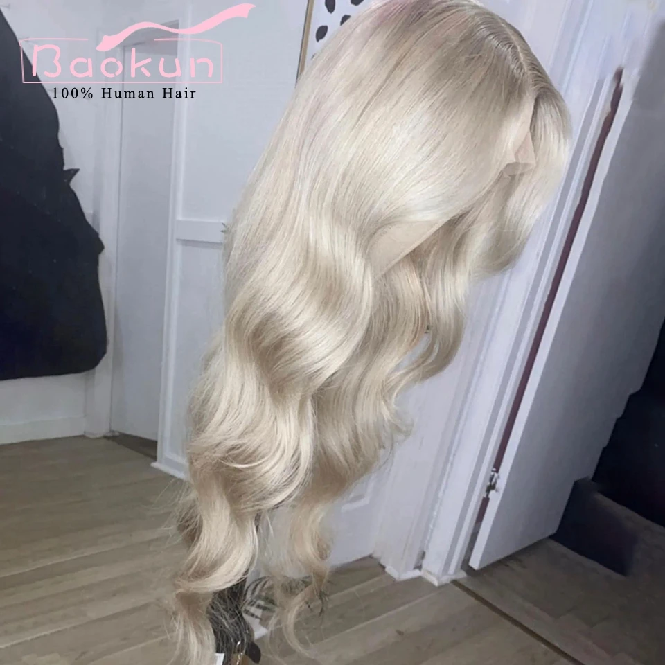 Loose Wave Platinum Loiro Peruca para Mulheres, 360 Lace Frontal Cabelo Humano Perucas, 13x6, 13x4, sem cola, HD, Transparente