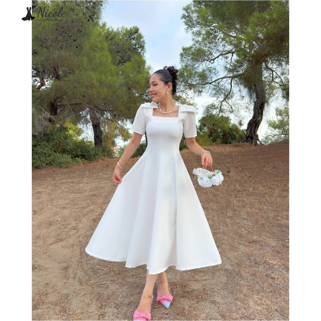 

Nicole Custom Made Women Evening Dress 2025 Bow Prom Dresses 2025 Luxury Women's Elegant Party Dress Square Leader Line A Woman