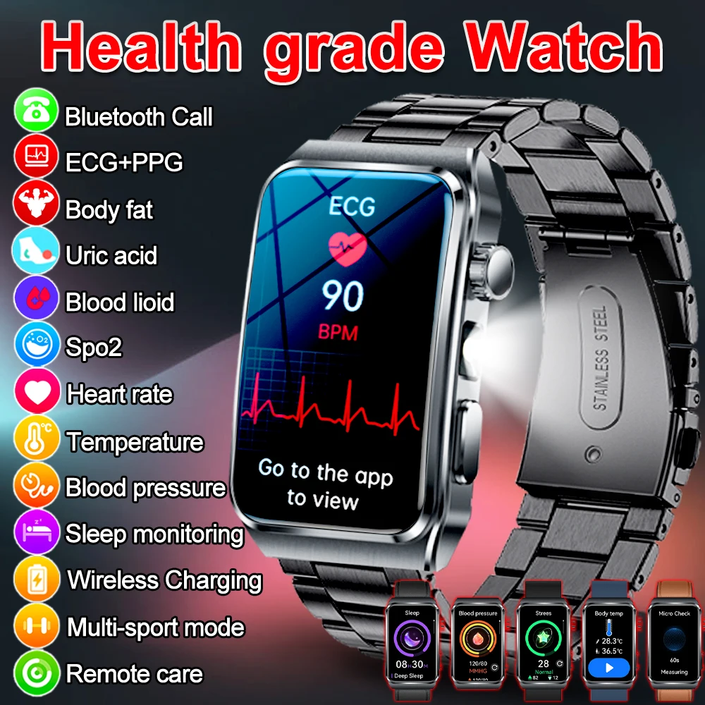 Montre connectée pour hommes, qualité infirmière, ECG + PPG, thérapie par impulsions, lipïde dans le sang, acide urique, appel Bluetooth, Bracelet de santé pour Android iOS, nouvelle collection 2025