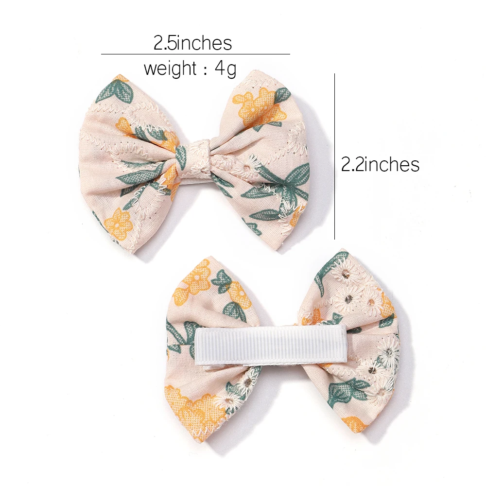 2Pcs/set Bows for Girls Hair Pins Embroidery Printing Hair Clips Solid Color Bowknot Handmade Barrettes Kids Hair Accessories