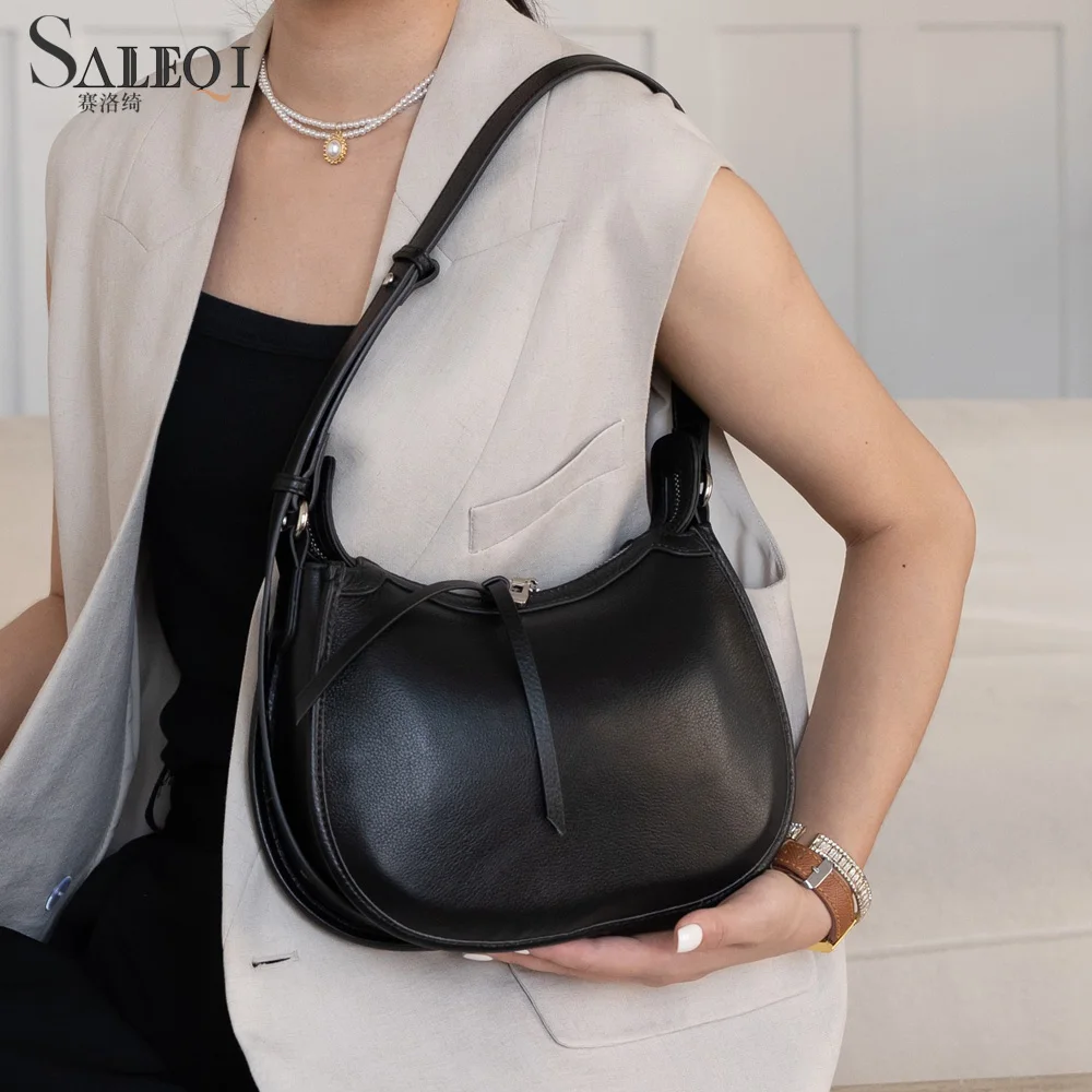 

Модная женская сумка через плечо из натуральной кожи в форме полумесяца под мышками, роскошная дизайнерская брендовая женская сумка из воловьей кожи