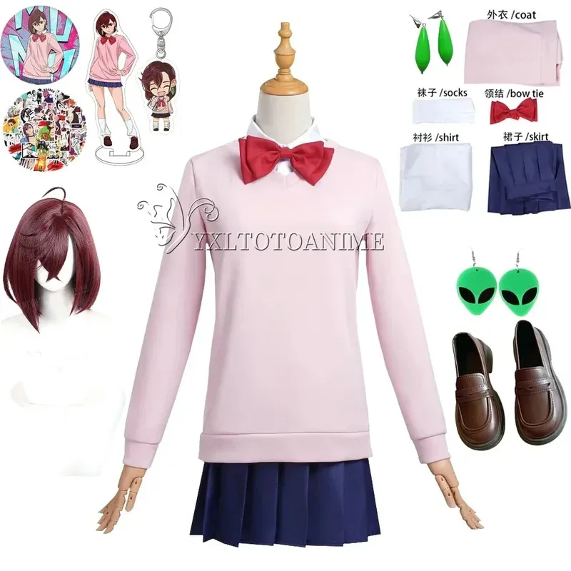

Momo Ayase Cosplay Costume Wig Anime Dandadan Dress Skirt School Uniform Earrings Choker Halloween Party for Girls Women