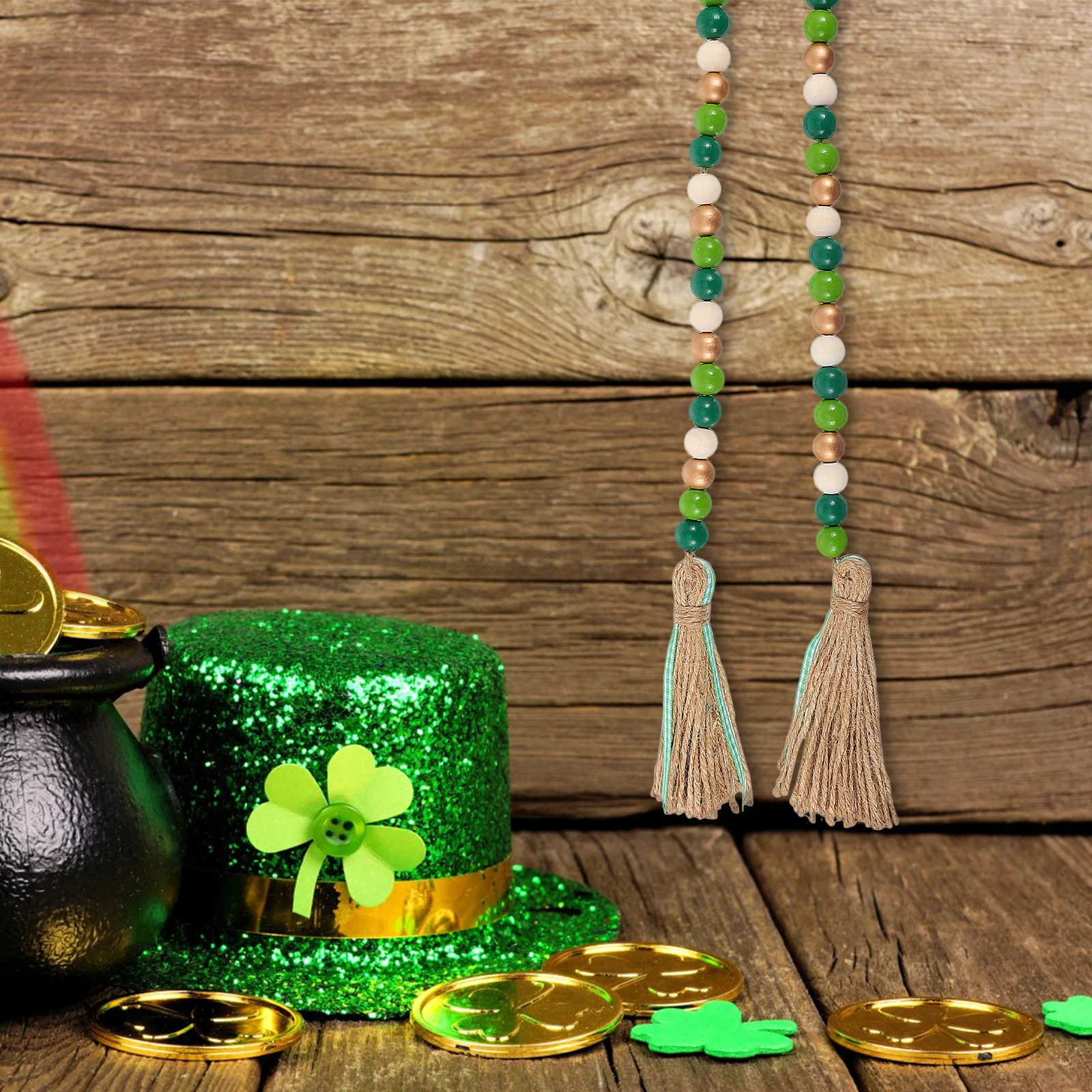 

Shamrock Bead Garland Irish Festival Pendant Farmhouse Wood Beads Outdoor Decoration