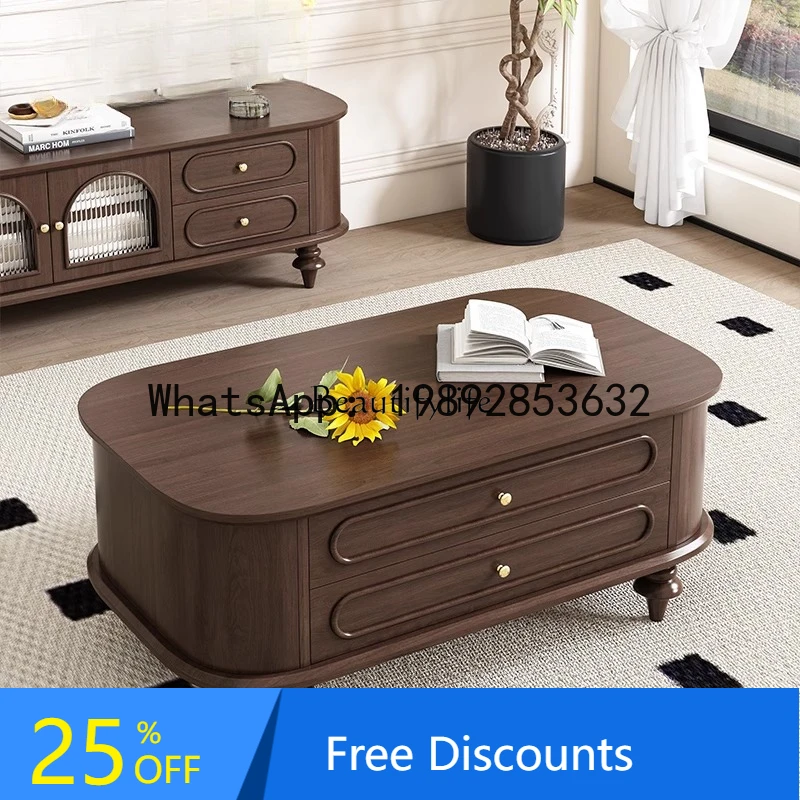 

HH French solid wood coffee table medieval light luxury tea table living room drawer tea table