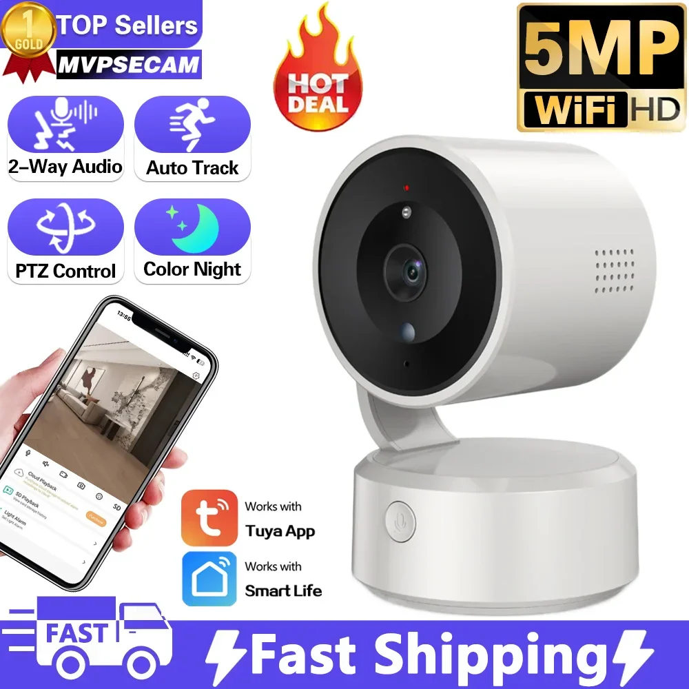 

Tuya 5MP Mini PTZ WiFi Camera 2-Way Audio 360° Indoor Wireless Video Security Surveillance CCTV Cameras Smart Home Baby Monitor