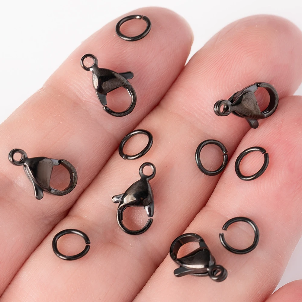 60 Pieces Stainless Steel Black Lobster Claw Clasps Open Jump Rings Connector for DIY Necklace Bracelet Jewelry Making Findings