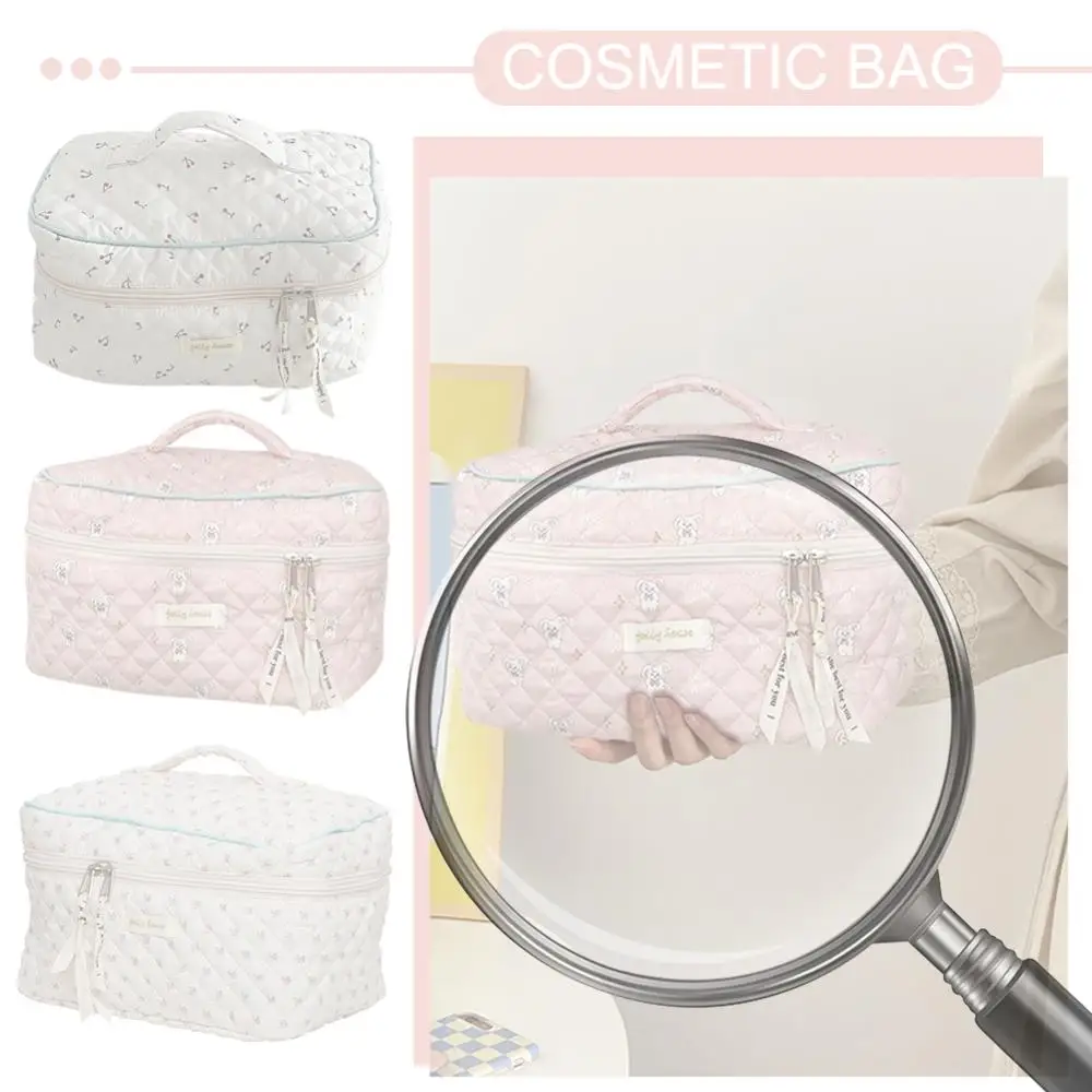 

Хлопковая косметичка, большая дорожная косметичка, стеганая косметичка, кокетка, эстетический органайзер для туалетных принадлежностей с цветочным принтом, чехлы для макияжа