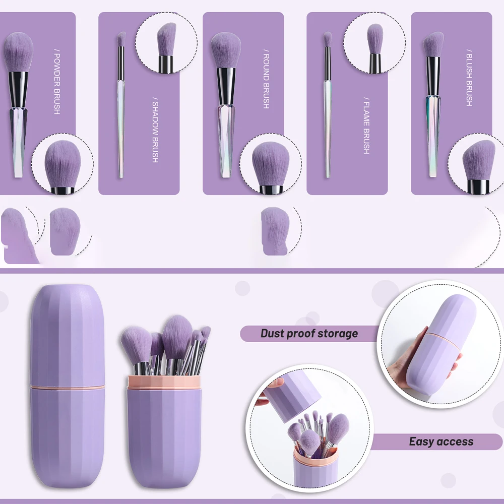 10pcsTransparent Makeup Brush Set with Purple Makeup Brush Bucket,Colorful Brush Handle Makeup Brush, Makeup Tool for Home Use